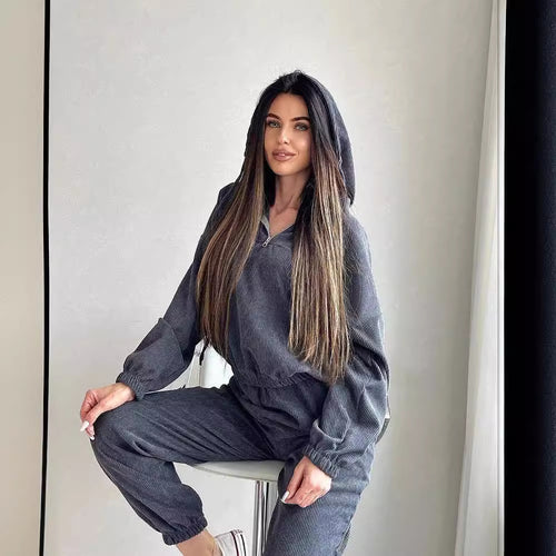 Damen Lässiger Kapuzenpullover mit Rippstruktur Drune