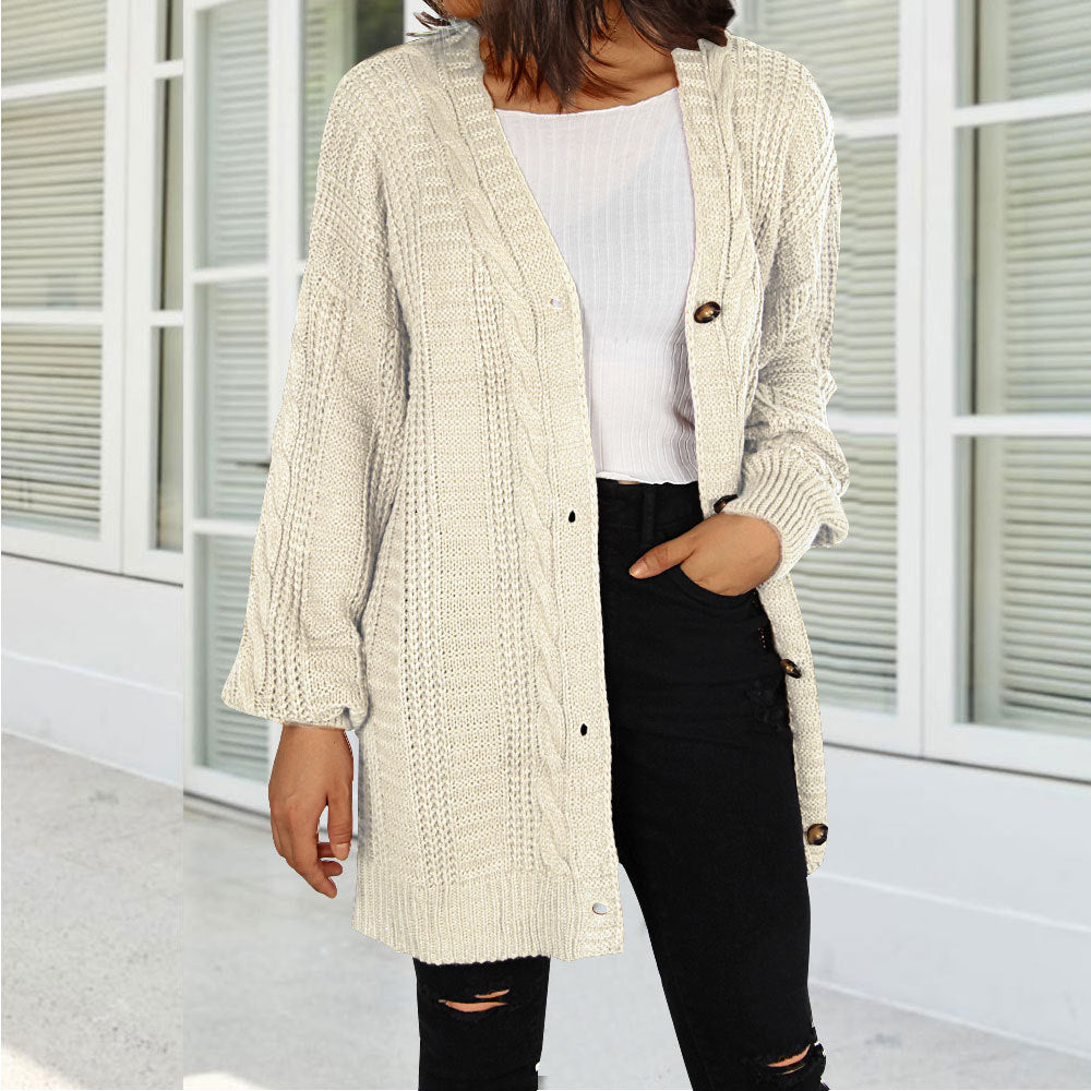 Damen Grobstrick-Cardigan mit eleganter Knopfleiste und weiten Ärmeln Drune