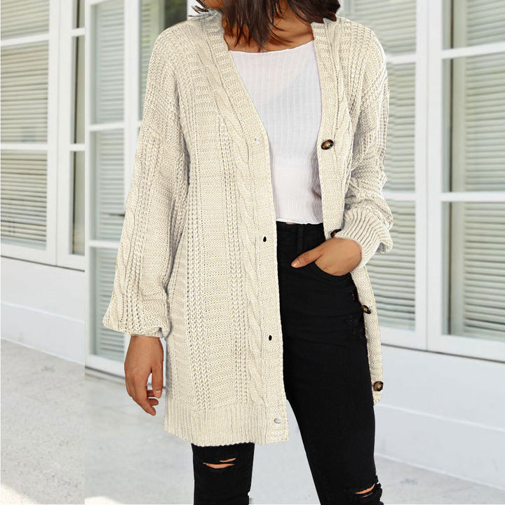 Damen Grobstrick-Cardigan mit eleganter Knopfleiste und weiten Ärmeln Drune