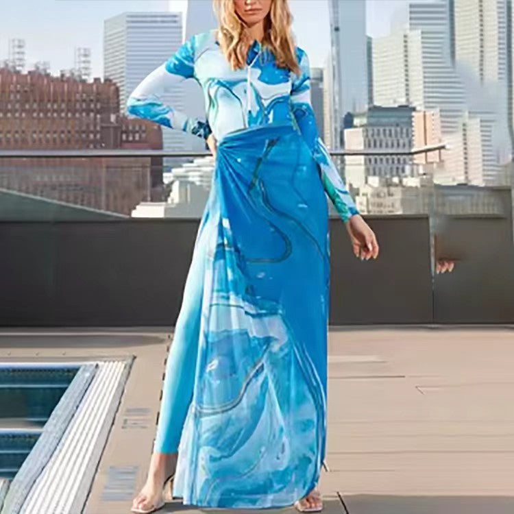 Damen Maxi-Kleid mit Kunstdruck Drune