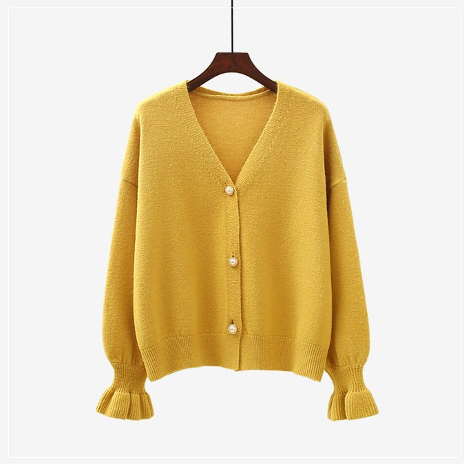 Damen Strickjacke mit eleganten Perlenknöpfen Drune