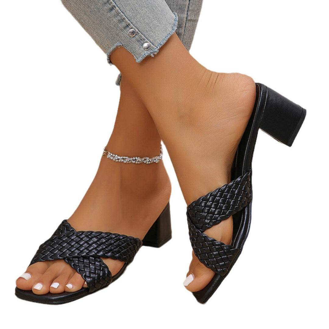 Damen Geflochtene Blockabsatz Riemchensandalen Drune
