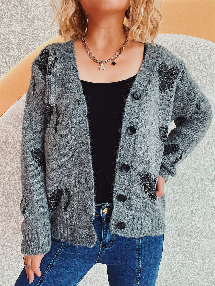 Damen lässige Strickjacke mit modernem Karomuster und hochwertigen Knopfdetails Drune