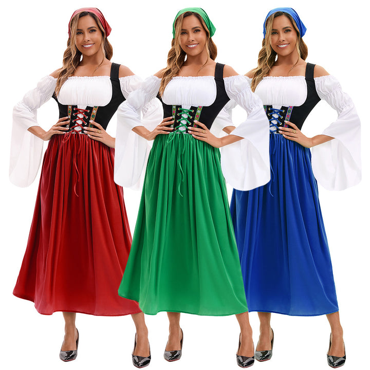 Damen nan Renaissance Dirndl Kostüm mit Schnürmieder und Carmenärmeln Drune