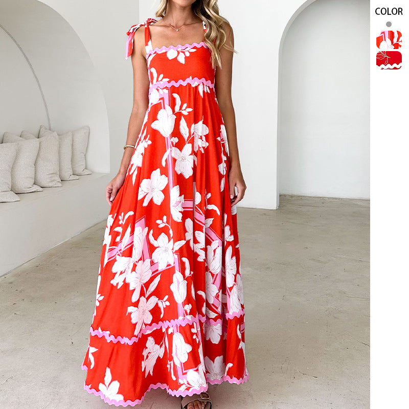Damen Maxikleid mit verspieltem Trägerdesign und elegantem Druck Drune