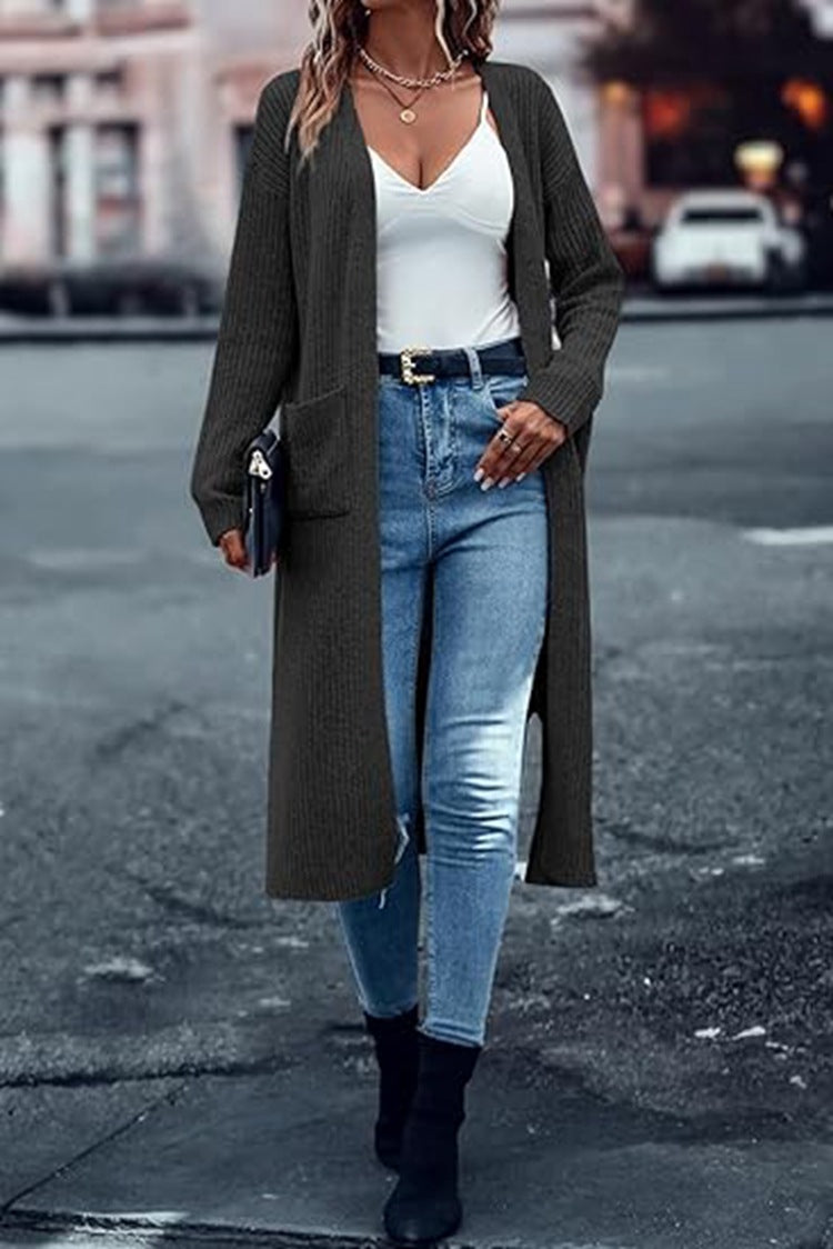 Damen Strickmantel mit langen Ärmeln und praktischen Taschen Drune