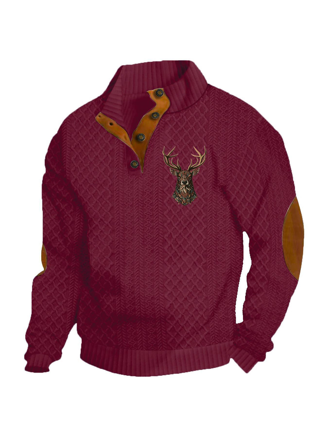 Herren nan Heritage-Strukturpullover mit Stehkragen Lederimitat-Besatz Ellenbogen-Patches und Halbknopfleiste Drune