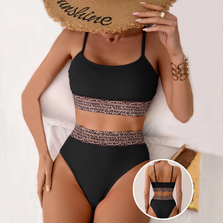 Damen Hochtailliertes Bikini-Set mit modischen Leoparden-Details Drune