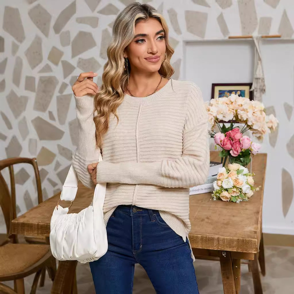 Damen Strickpullover mit feiner Rippstruktur und lässigem Schnitt Drune
