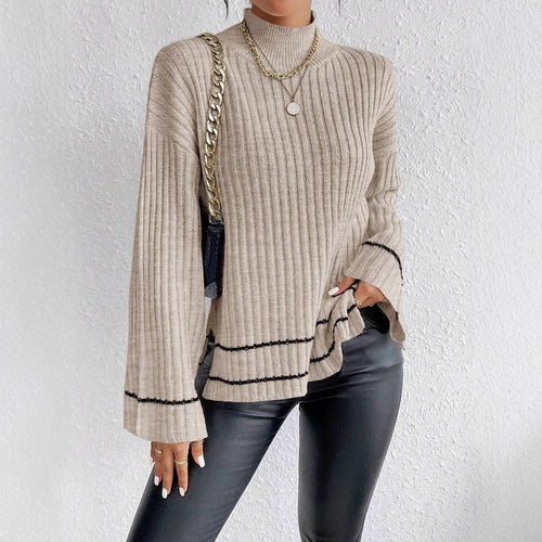 Damen Strickpullover mit hohem Kragen und modernen Rippdetails Drune