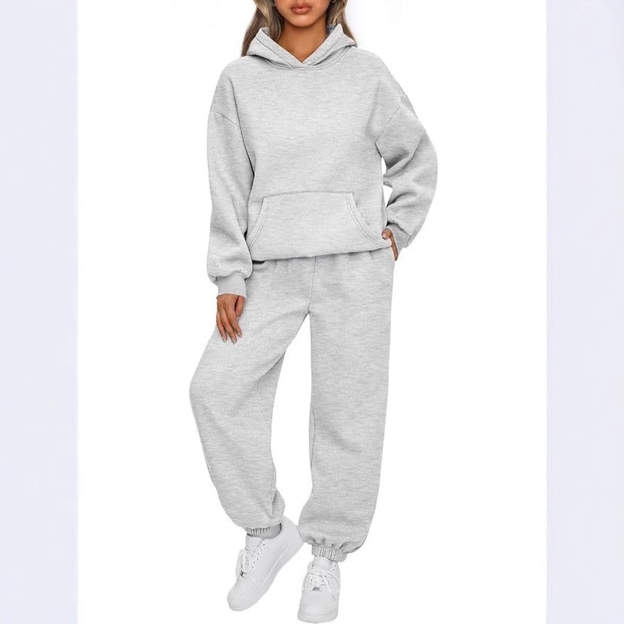 Damen nan luxuriöses Oversize-Loungewear-Set Kapuzenpullover mit Kängurutasche und weit geschnittene Jogginghose mit elastischen Knöchelabschlüssen Drune