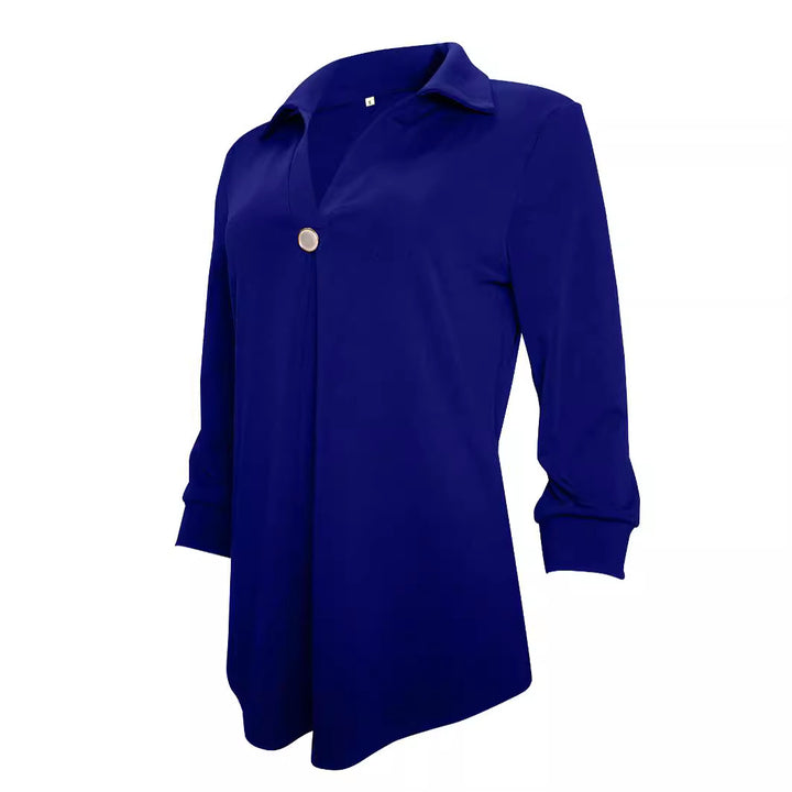 Damen Langarm Bluse mit elegantem V-Ausschnitt und dekorativen Falten Drune