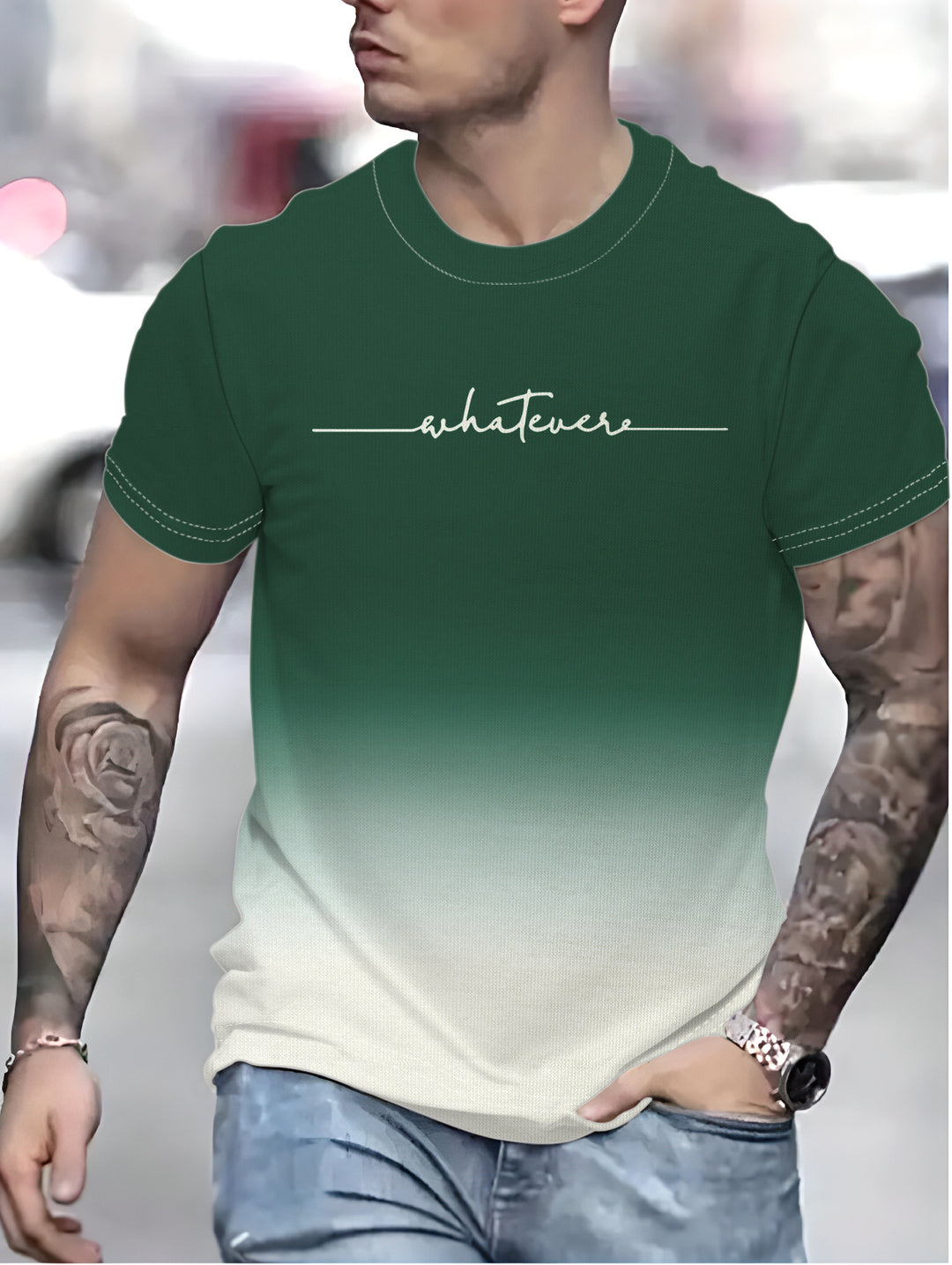Herren T-Shirt mit kreativem Schriftzug und modernem Farbverlauf Drune
