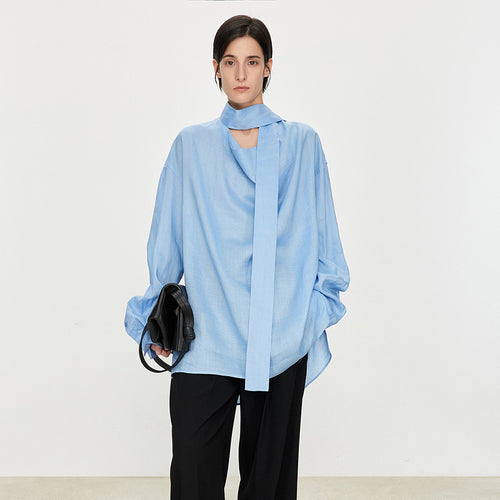 Damen elegante, schulterfreie Bluse mit raffiniertem Kragen Drune