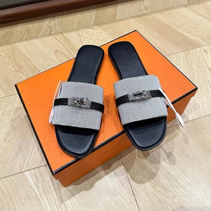 Damen Stylische Flache Sandalen mit modischem Schnallenakzent Drune