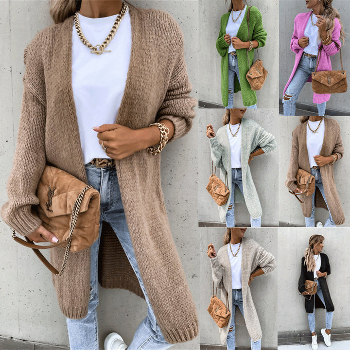 Damen Grober Strickmantel mit tiefen Taschen und modischem Schnitt Drune