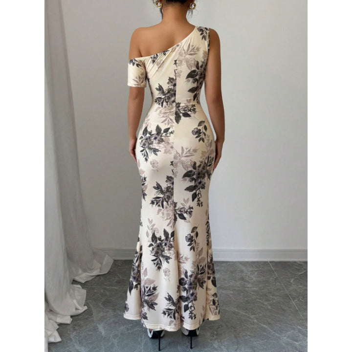 Damen Maxikleid mit asymmetrischem Ausschnitt und floralen Mustern Drune