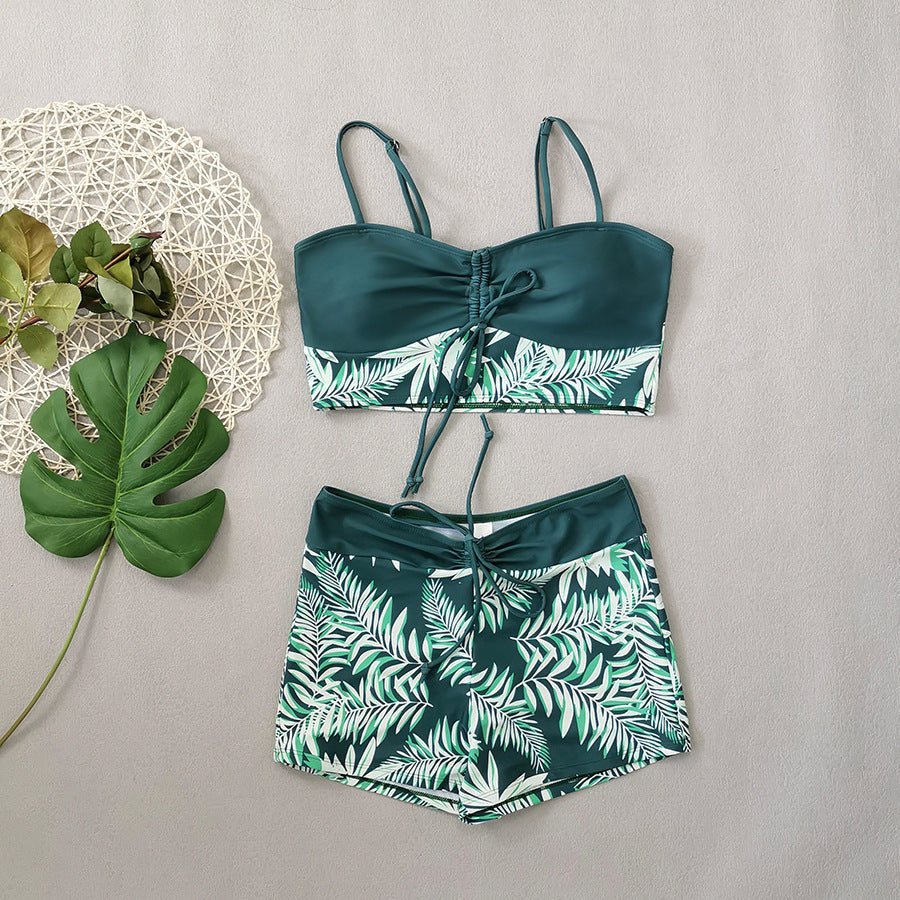 Damen Crop-Top Bikini mit floralem Design und bequemen Shorts Drune