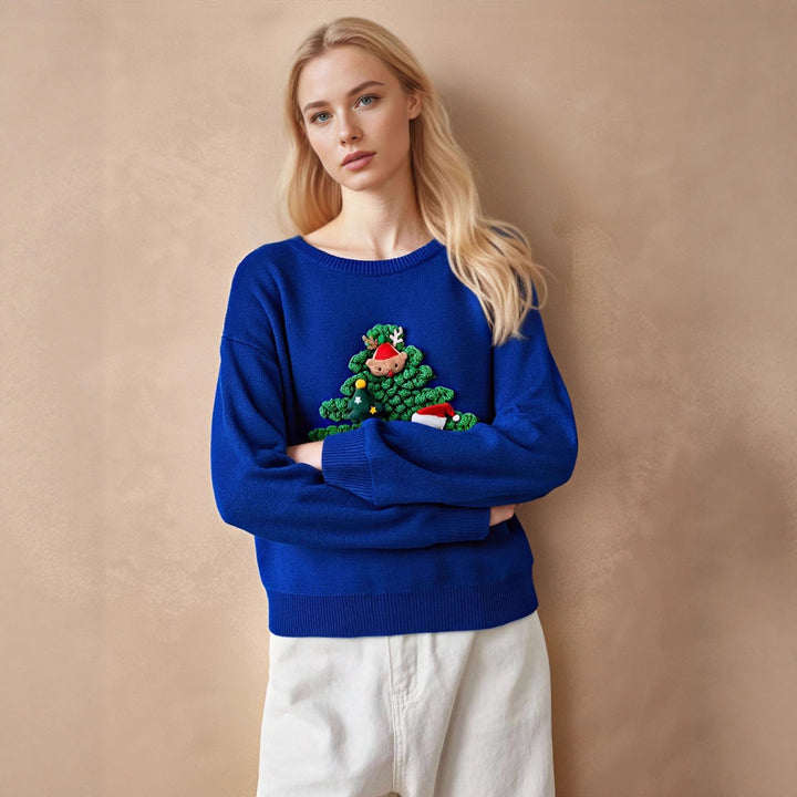Damen Weihnachts-Pullover mit 3D-Tannenbaum-Design Drune