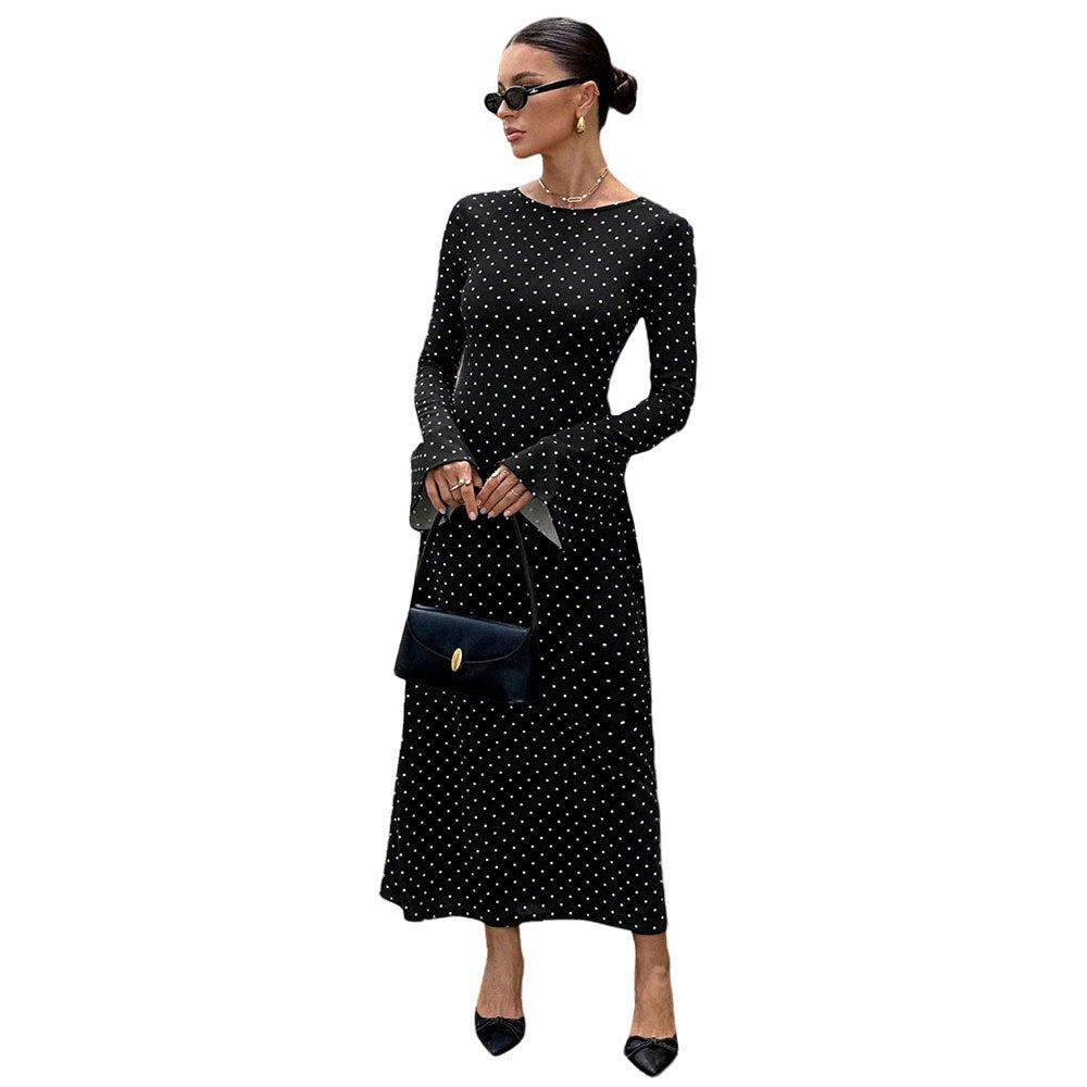 Damen Maxi-Kleid mit modischem Punkte-Dessin und eleganten Ärmeln Drune
