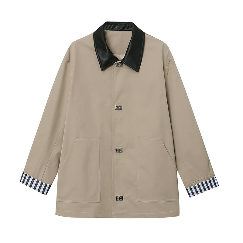 Damen vielseitige Übergangsjacke mit schickem Lederkragen Drune