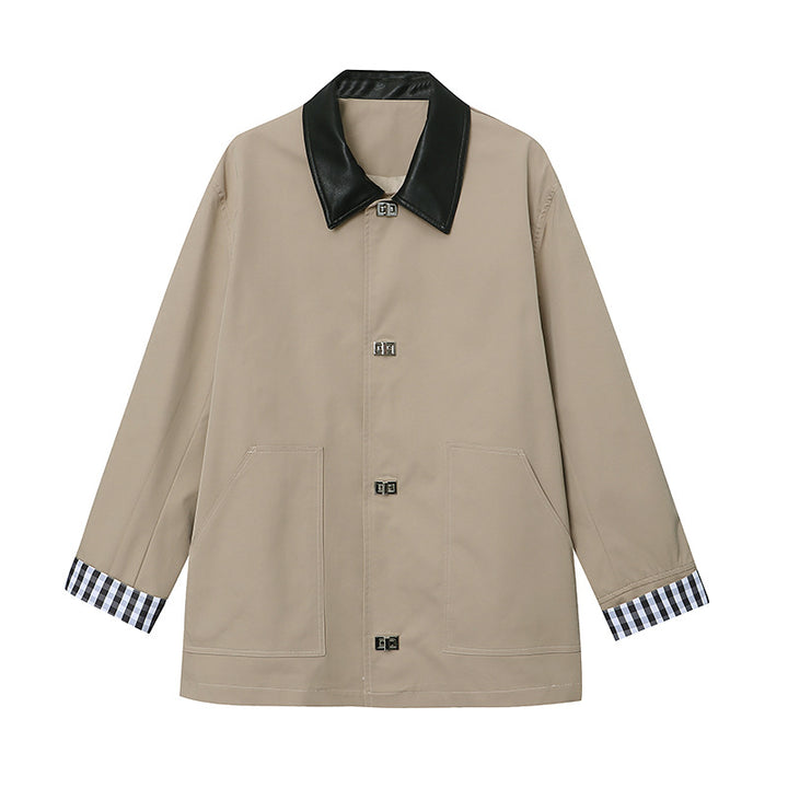 Damen vielseitige Übergangsjacke mit schickem Lederkragen Drune