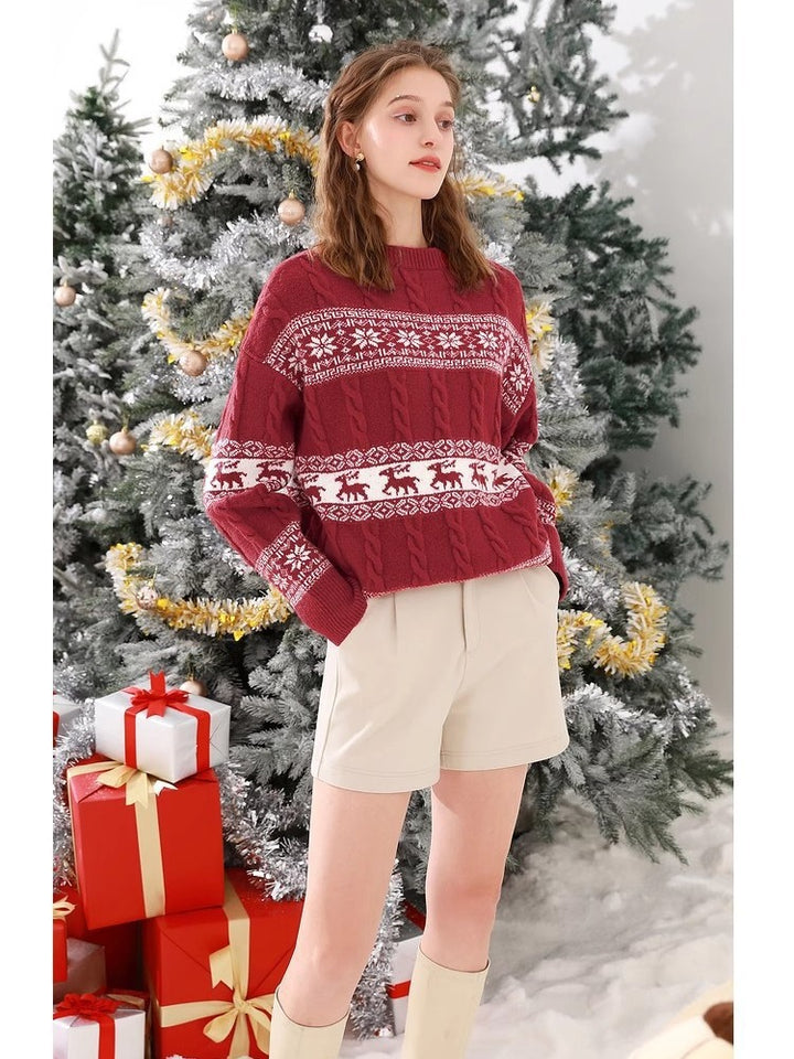 Damen Strickpullover mit festlichem Norweger-Muster Drune