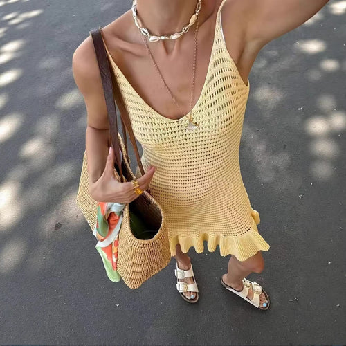 Damen Häkelkleid mit rüschendem Saum Drune