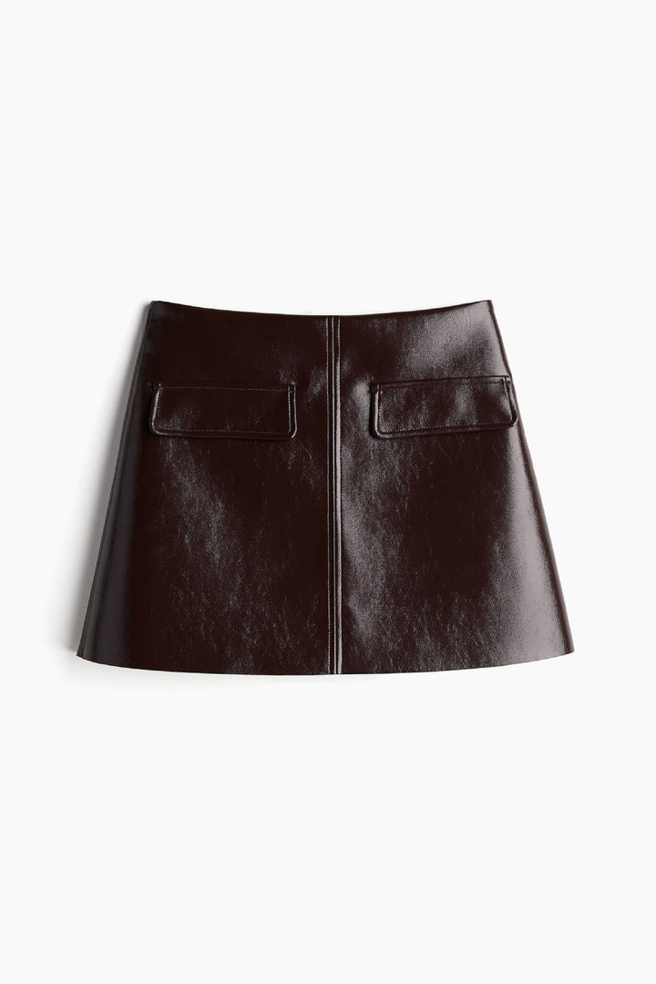 Damen modisches Kunstleder-Set mit Cropped-Jacke und kurzem Rock Drune