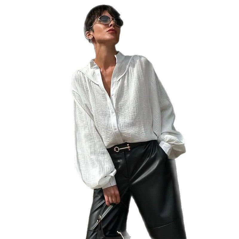 Damen luftige Oversize-Bluse mit strukturiertem Gewebe Drune