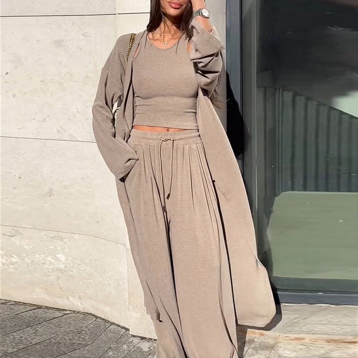 Damen Lässiges Freizeit-Ensemble mit offener Jacke Drune