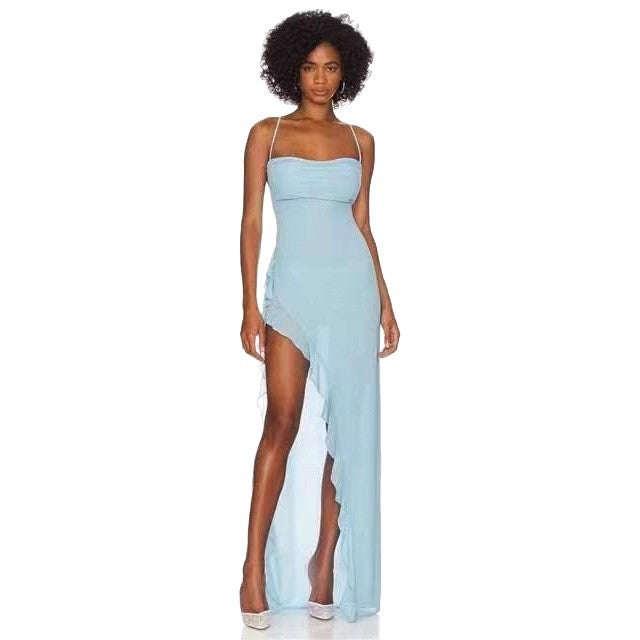 Damen elegantes Maxi-Kleid mit verführerischem Scherenschnitt und trägerlosem Design Drune