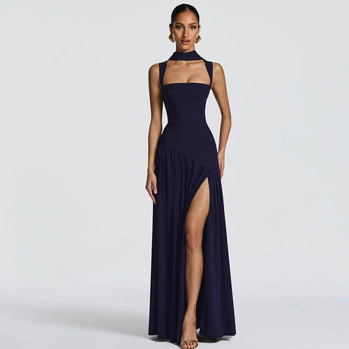 Damen Elegantes Abendkleid mit asymmetrischem Schnitt und tiefem Schlitz Drune