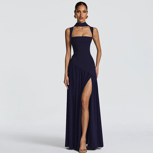 Damen Elegantes Abendkleid mit asymmetrischem Schnitt und tiefem Schlitz Drune