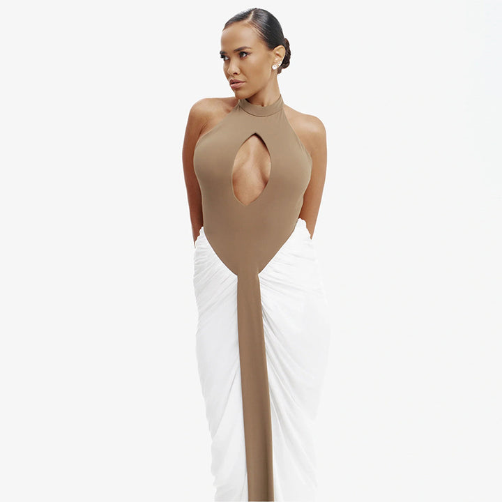 Damen Maxikleid mit hochgeschlossenem Ausschnitt und elegantem Cut-Out Drune