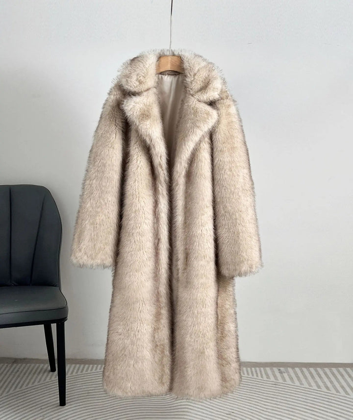 Damen Eleganter Pelzmantel mit großen Taschen Drune