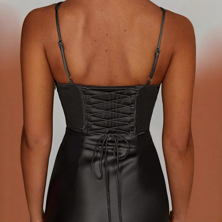 Damen Elegantes Abendkleid mit tailliertem Oberteil und schmalen Trägern Drune