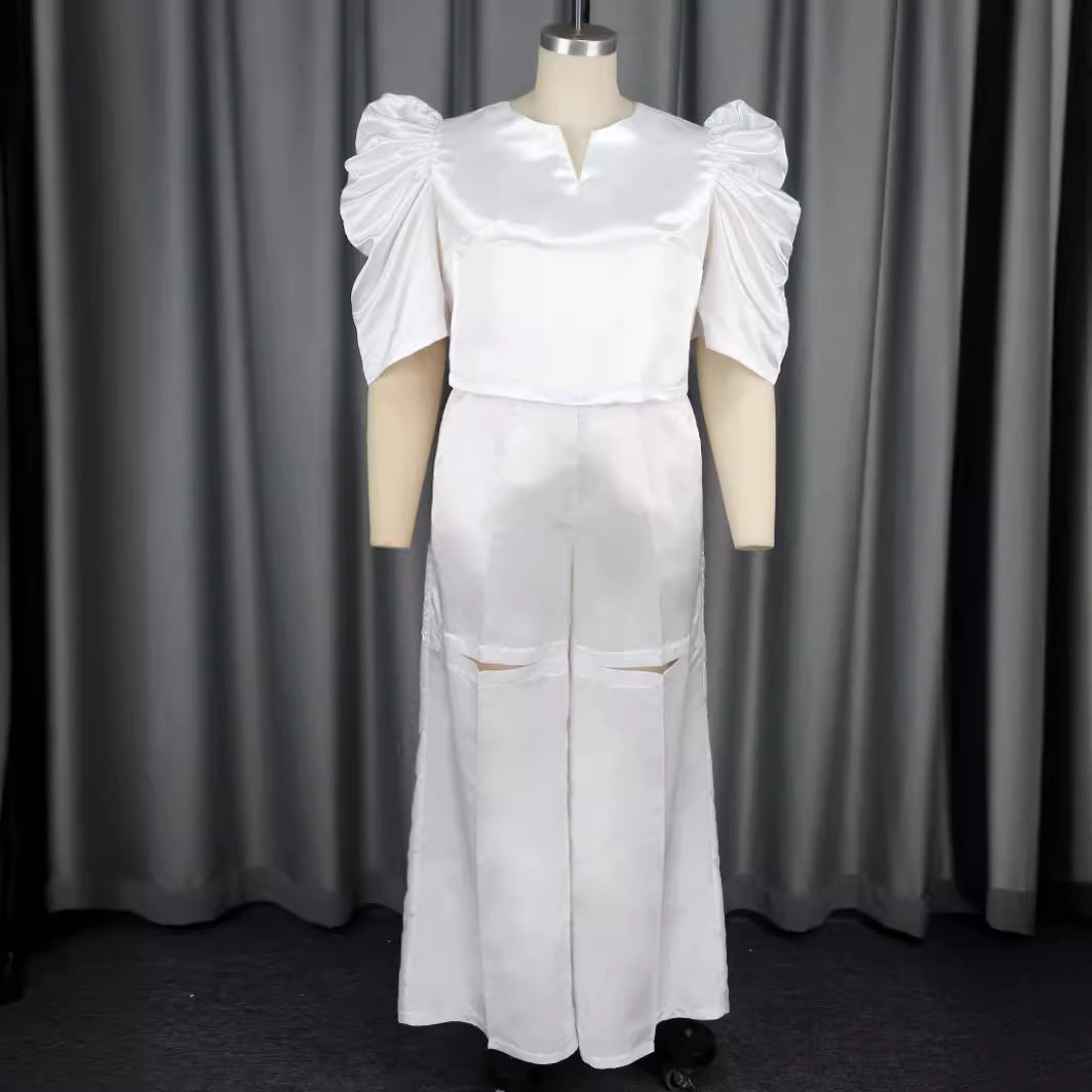 Damen Elegantes Jumpsuit mit voluminösen Puffärmeln und schickem Taillierungsdetail Drune