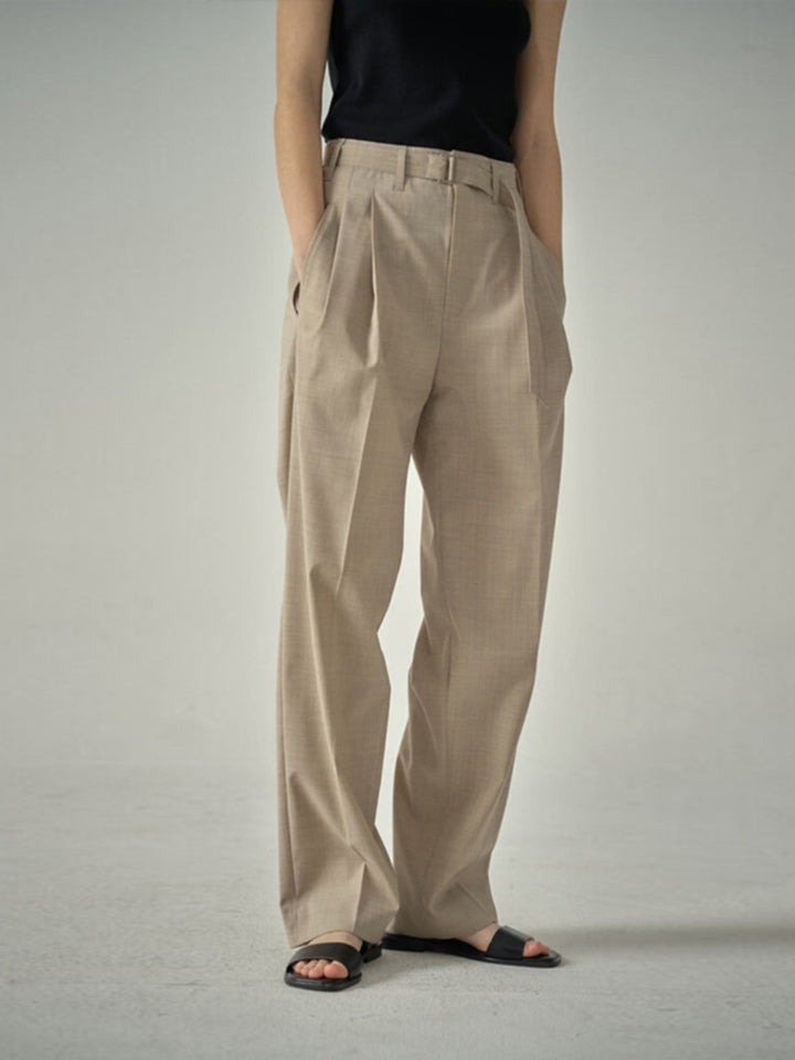 Damen elegante Stoffhose mit hohen Bund und schickem Gürtel Drune