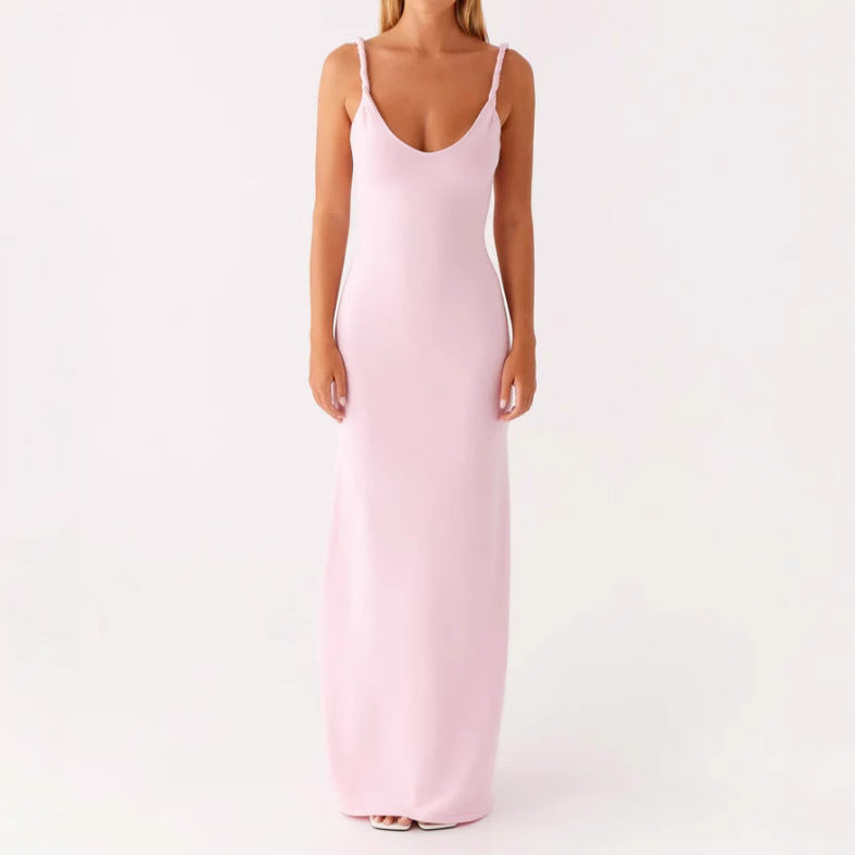 Damen Maxikleid mit schmalen Spaghettiträgern und elegantem V-Ausschnitt Drune