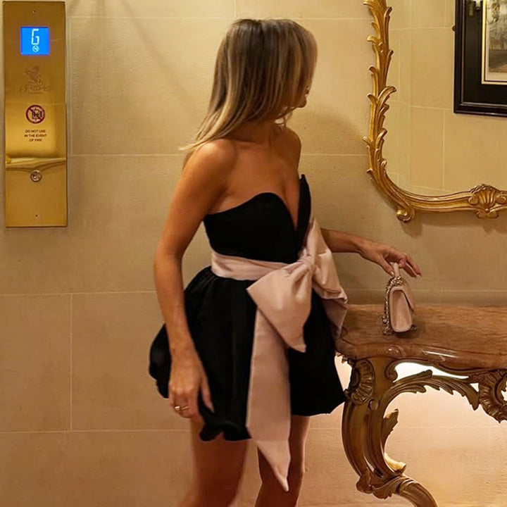 Damen Abendkleid mit voluminösem Rock und eleganter Satin-Schleife Drune