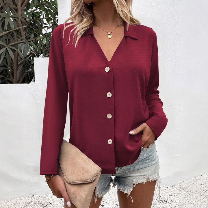 Damen Modische Bluse mit V-Ausschnitt und Knopfdetails Drune