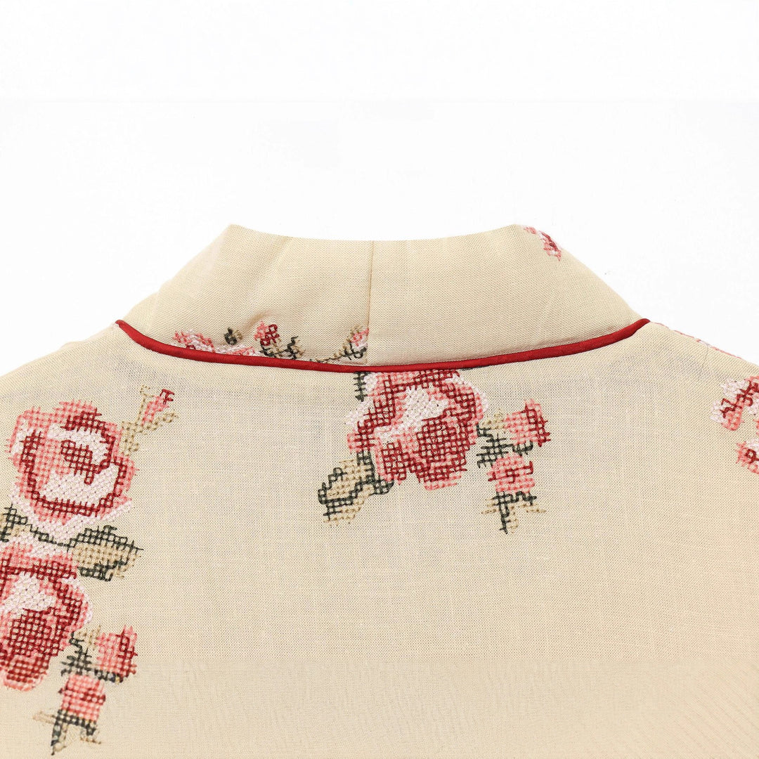 Damen Elegante kimono-inspirierte Jacke mit floraler Bestickung Drune