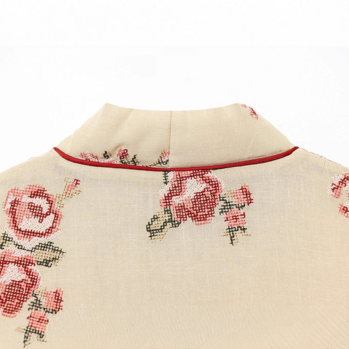 Damen Elegante kimono-inspirierte Jacke mit floraler Bestickung Drune
