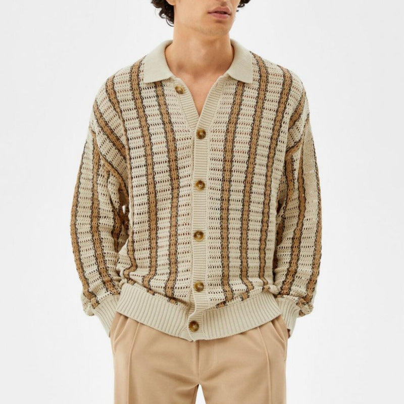 Herren Strickjacke mit eleganter Lochmuster-Optik und praktischen Knöpfen Drune