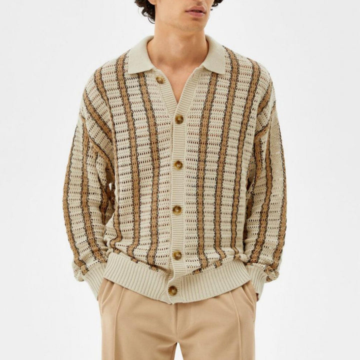 Herren Strickjacke mit eleganter Lochmuster-Optik und praktischen Knöpfen Drune