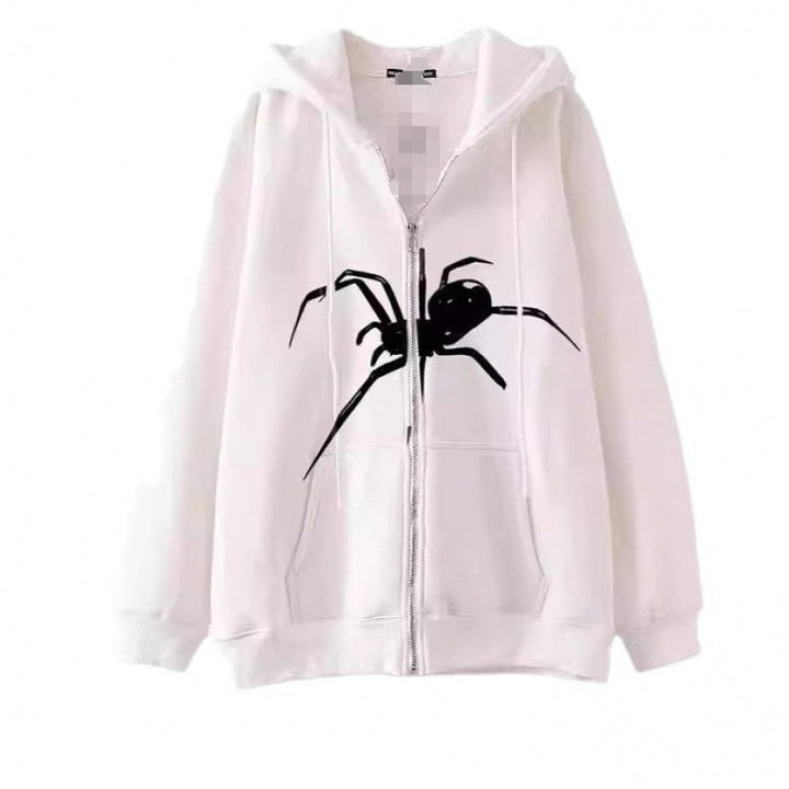 Damen Kapuzenjacke mit kreativem Spinnenmotiv und praktischem Reißverschluss Drune