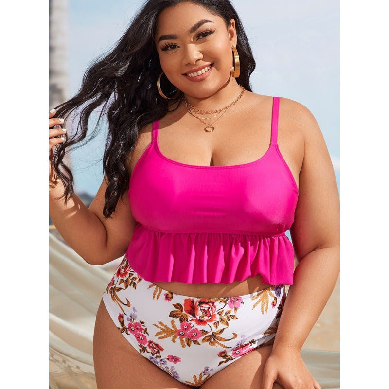Damen Bikini-Set mit voluminösem Rüschendesign und floralem High-Waist-Slip Drune