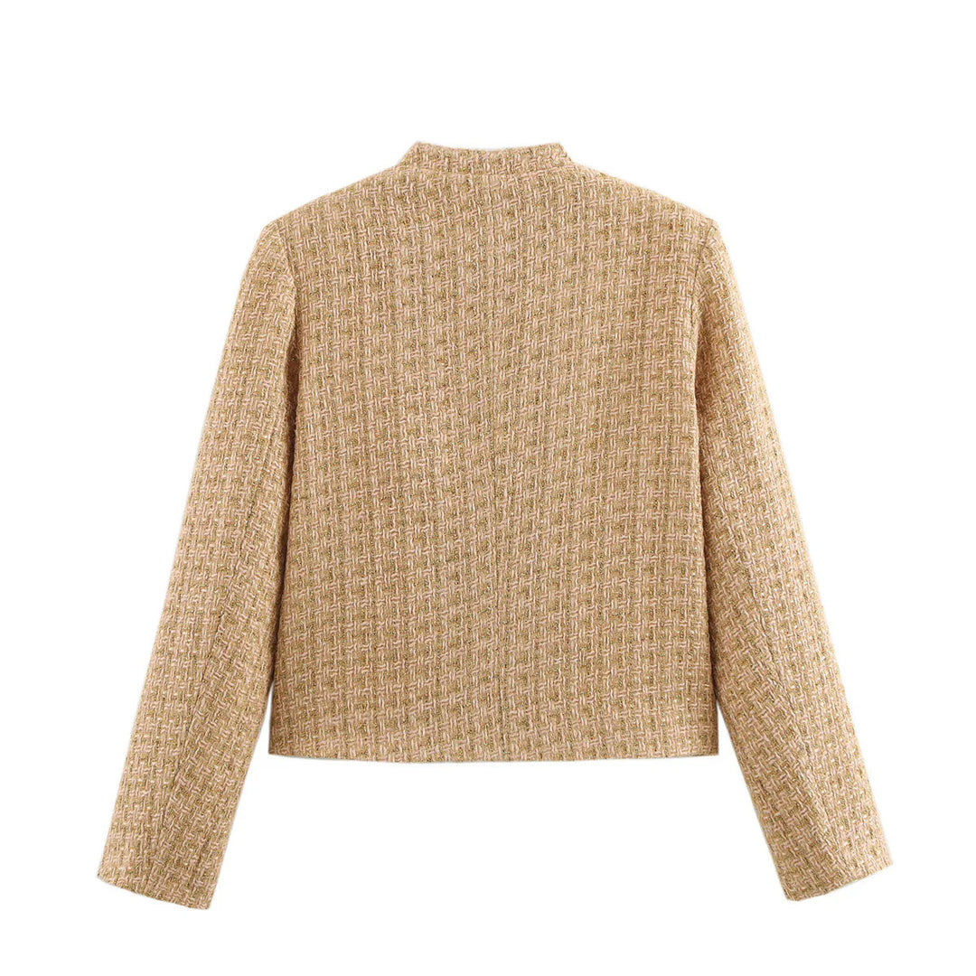 Damen elegante Blazerjacke im klassischen Tweed-Stil mit Knopfdetails Drune