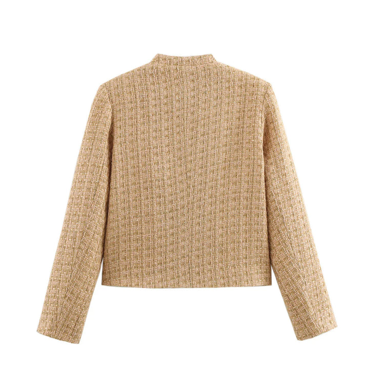 Damen elegante Blazerjacke im klassischen Tweed-Stil mit Knopfdetails Drune